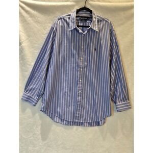 Ralph Lauren Mens Shirt Yarmouth Blue, Red And White Stripes 17.5 34/35 Long SLV